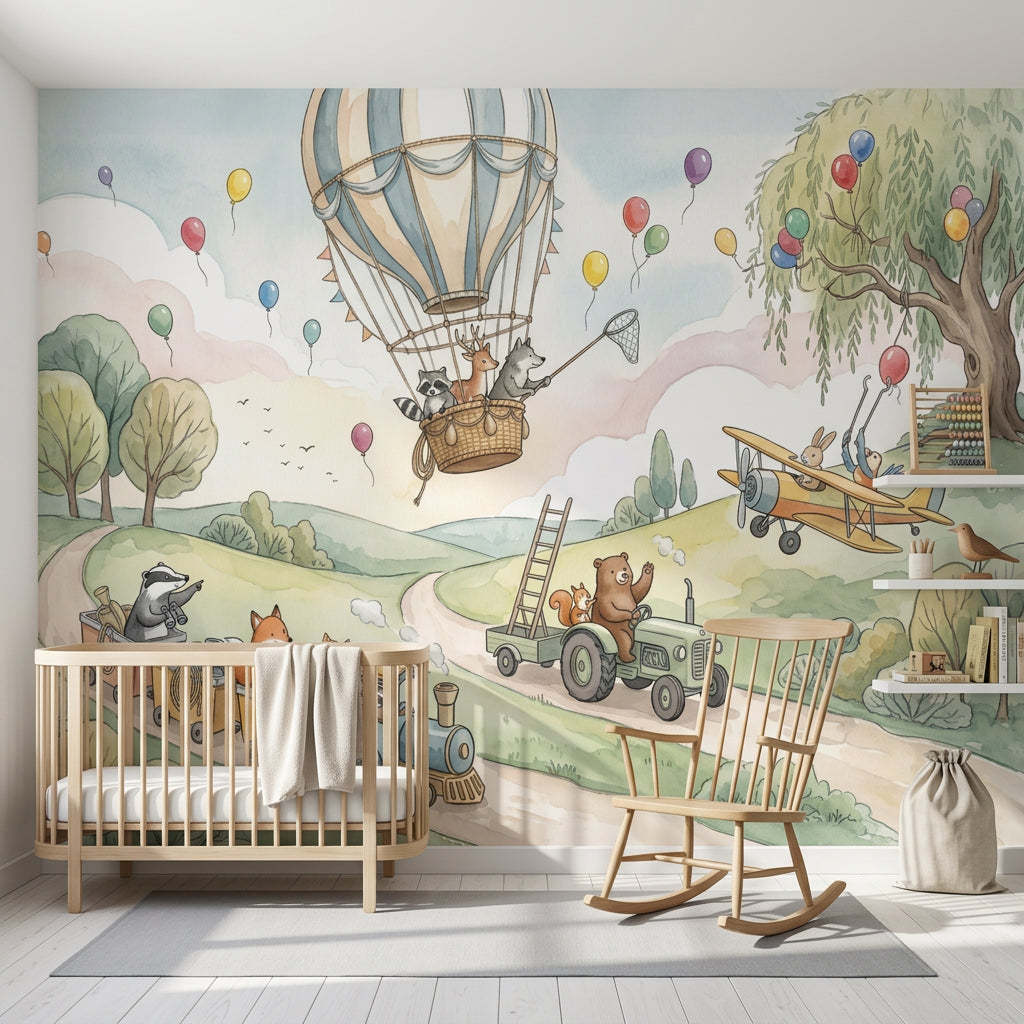 Hot Air Balloon Wallpaper Balloon Ride Removable Nursery Wall Decor