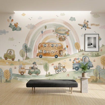 Nursery Wallpaper Pastel Rainbow Cute Animals Removable Wall Decor