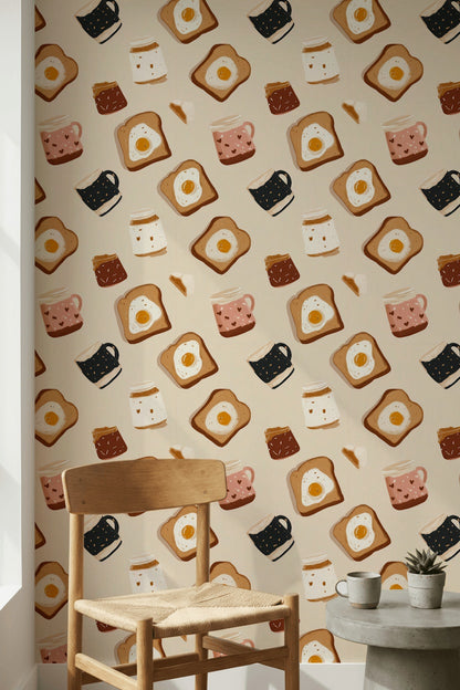 Toast And Eggs Wallpaper Jam Jars Coffee Mug Decorative Mural