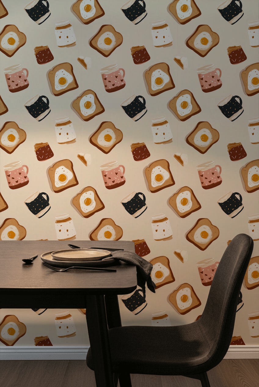 Toast And Eggs Wallpaper Jam Jars Coffee Mug Decorative Mural