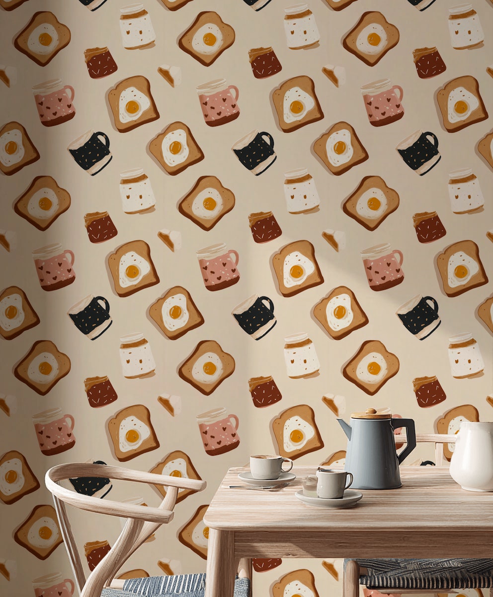 Toast And Eggs Wallpaper Jam Jars Coffee Mug Decorative Mural