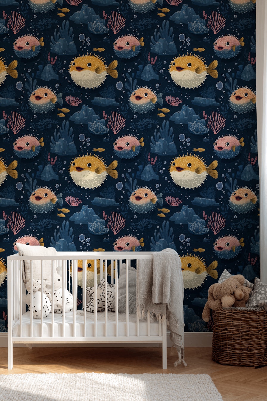 Underwater Wallpaper Pufferfish Removable Ocean Wall Decor
