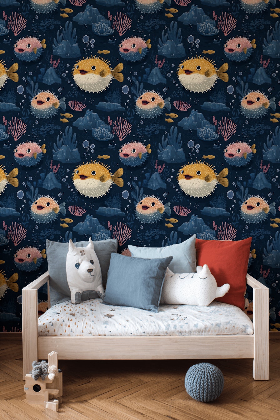 Underwater Wallpaper Pufferfish Removable Ocean Wall Decor