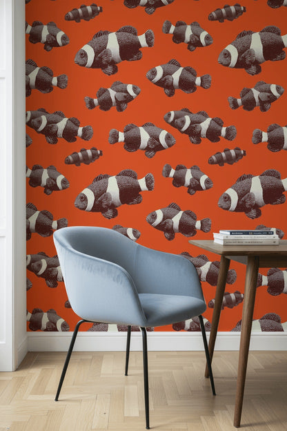 Clownfish Wallpaper Tropical Fish Orange Background Decorative Mural