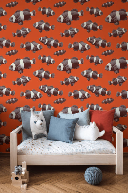 Clownfish Wallpaper Tropical Fish Orange Background Decorative Mural