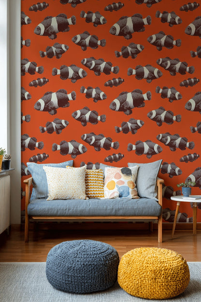 Clownfish Wallpaper Tropical Fish Orange Background Decorative Mural