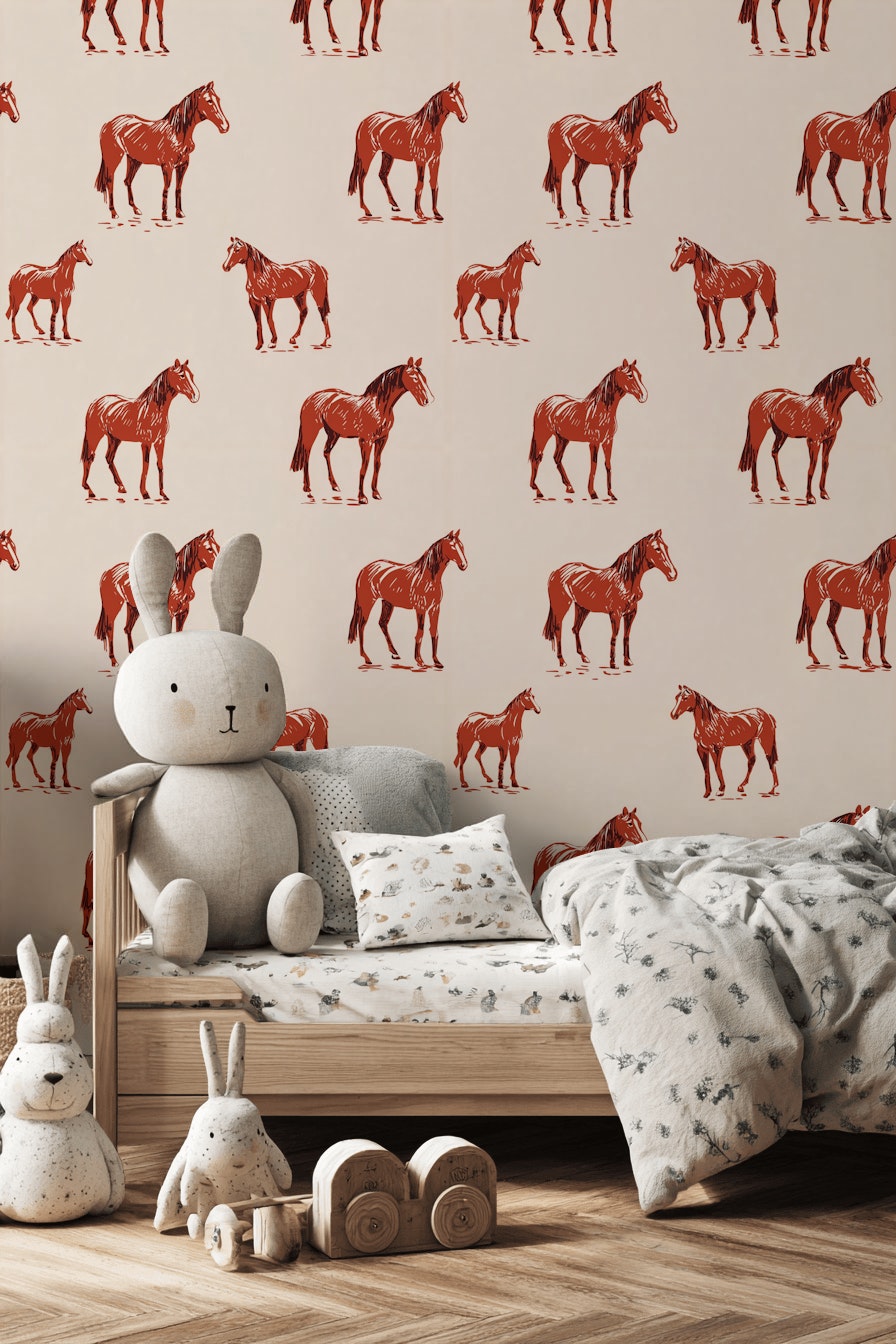 Horse Wallpaper Equestrian Removable Animal Motif Wall Decor