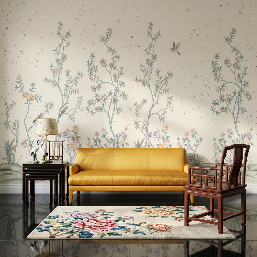 Chinoiserie Wallpaper Floral Branches Removable Pastel Blossoms Wall Decor