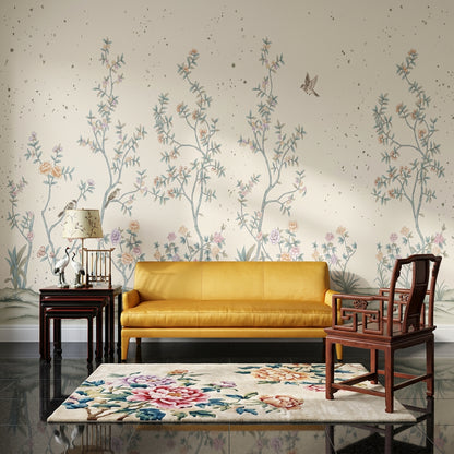 Chinoiserie Wallpaper Floral Branches Removable Pastel Blossoms Wall Decor