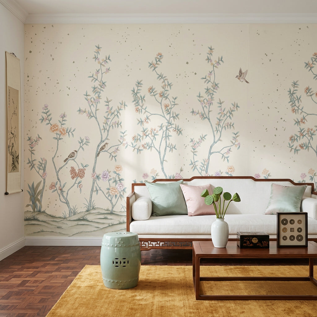 Chinoiserie Wallpaper Floral Branches Removable Pastel Blossoms Wall Decor