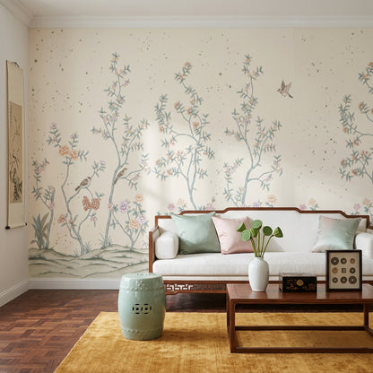 Chinoiserie Wallpaper Floral Branches Removable Pastel Blossoms Wall Decor