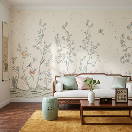Chinoiserie Wallpaper Floral Branches Removable Pastel Blossoms Wall Decor