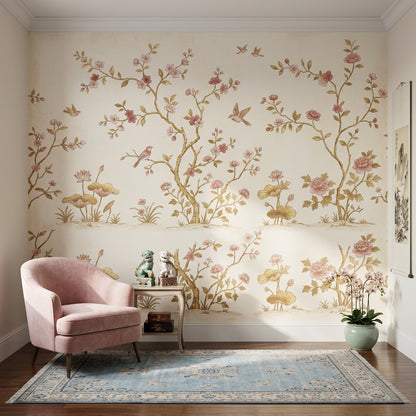 Cherry Blossoms Wallpaper Birds Oriental Garden Wall Mural
