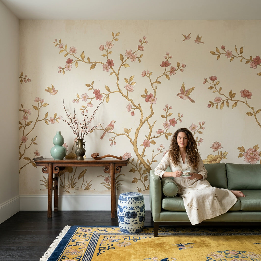 Cherry Blossoms Wallpaper Birds Oriental Garden Wall Mural