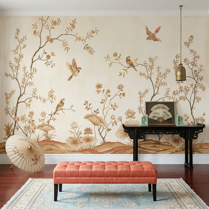 Chinoiserie Wallpaper Floral Branches Removable Birds Wall Decor