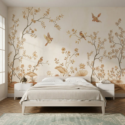 Chinoiserie Wallpaper Floral Branches Removable Birds Wall Decor