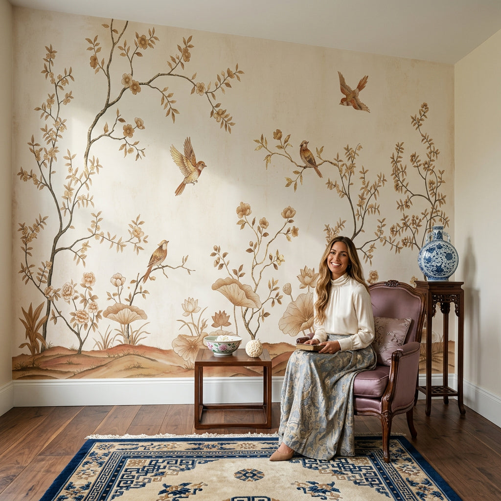 Chinoiserie Wallpaper Floral Branches Removable Birds Wall Decor