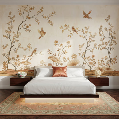 Chinoiserie Wallpaper Floral Branches Removable Birds Wall Decor