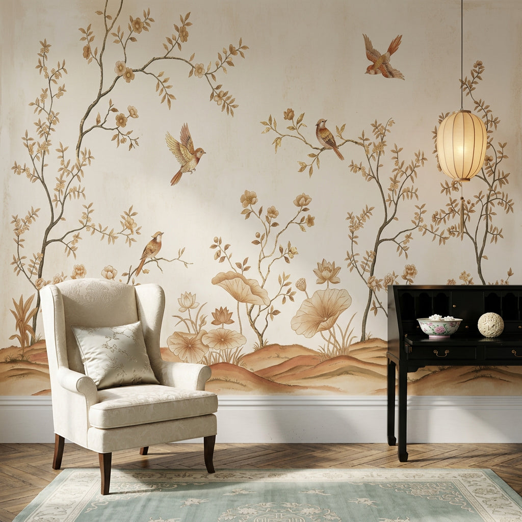 Chinoiserie Wallpaper Floral Branches Removable Birds Wall Decor