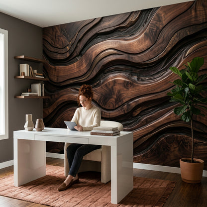 Walnut Grain Wallpaper Dark Wood 3D Carved Texture Wall Mural