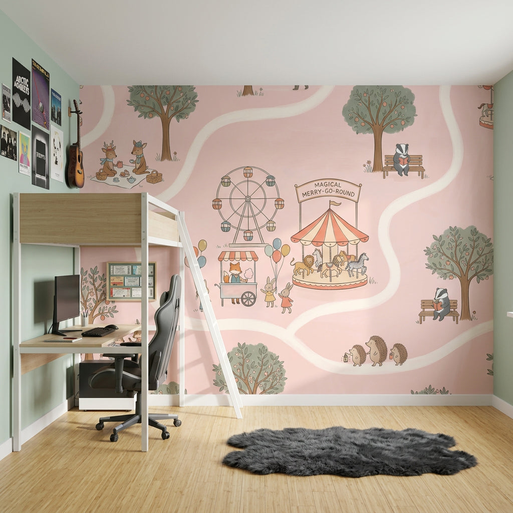 Amusement Park Wallpaper Storybook Removable Woodland Animals Wall Decor