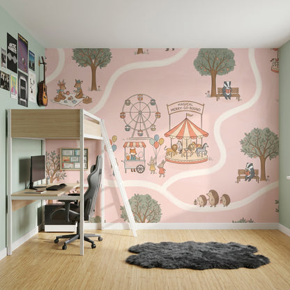 Amusement Park Wallpaper Storybook Removable Woodland Animals Wall Decor
