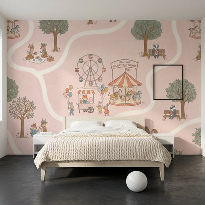 Amusement Park Wallpaper Storybook Removable Woodland Animals Wall Decor