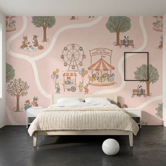 Amusement Park Wallpaper Storybook Removable Woodland Animals Wall Decor