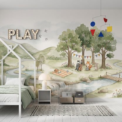 Cloudy Sky Wallpaper Watercolor Kids Removable Wall Decor