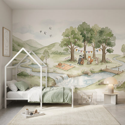 Cloudy Sky Wallpaper Watercolor Kids Removable Wall Decor