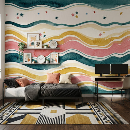 Watercolor Texture Wallpaper Painted Waves Starry Stripes Wall Mural