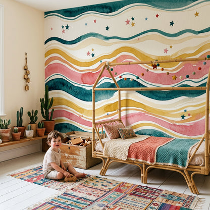 Watercolor Texture Wallpaper Painted Waves Starry Stripes Wall Mural