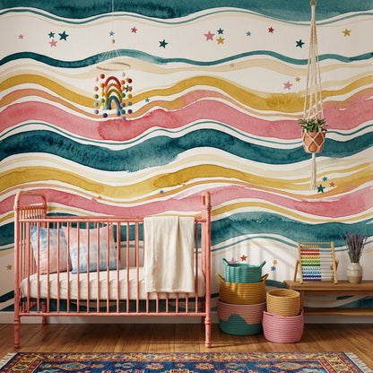 Watercolor Texture Wallpaper Painted Waves Starry Stripes Wall Mural