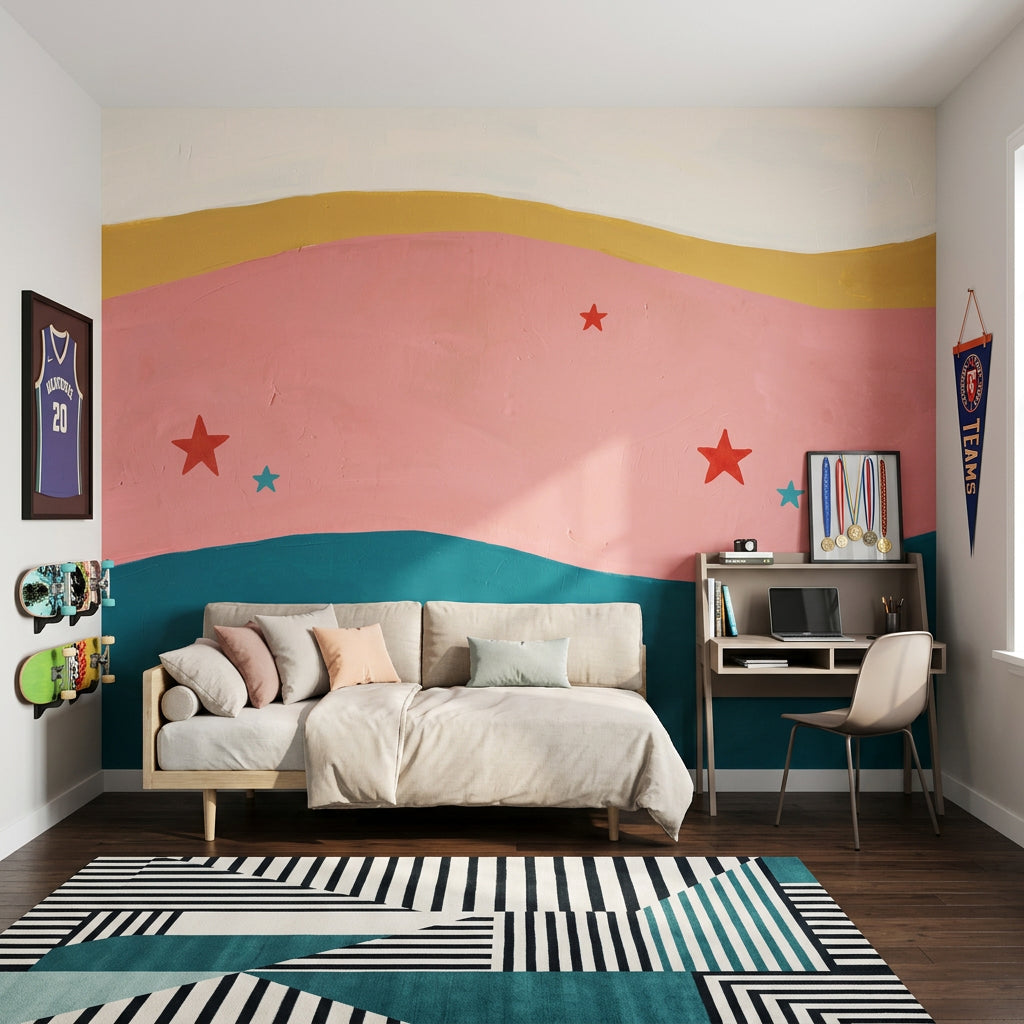 Abstract Waves Wallpaper Pink Background Removable Hand Painted Texture Wall Decor