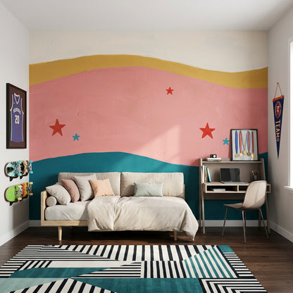 Abstract Waves Wallpaper Pink Background Removable Hand Painted Texture Wall Decor