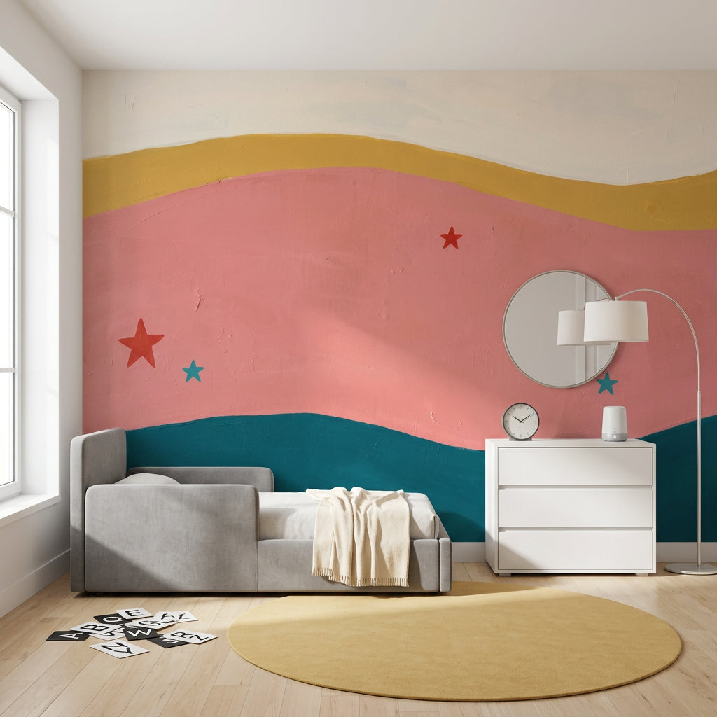 Abstract Waves Wallpaper Pink Background Removable Hand Painted Texture Wall Decor