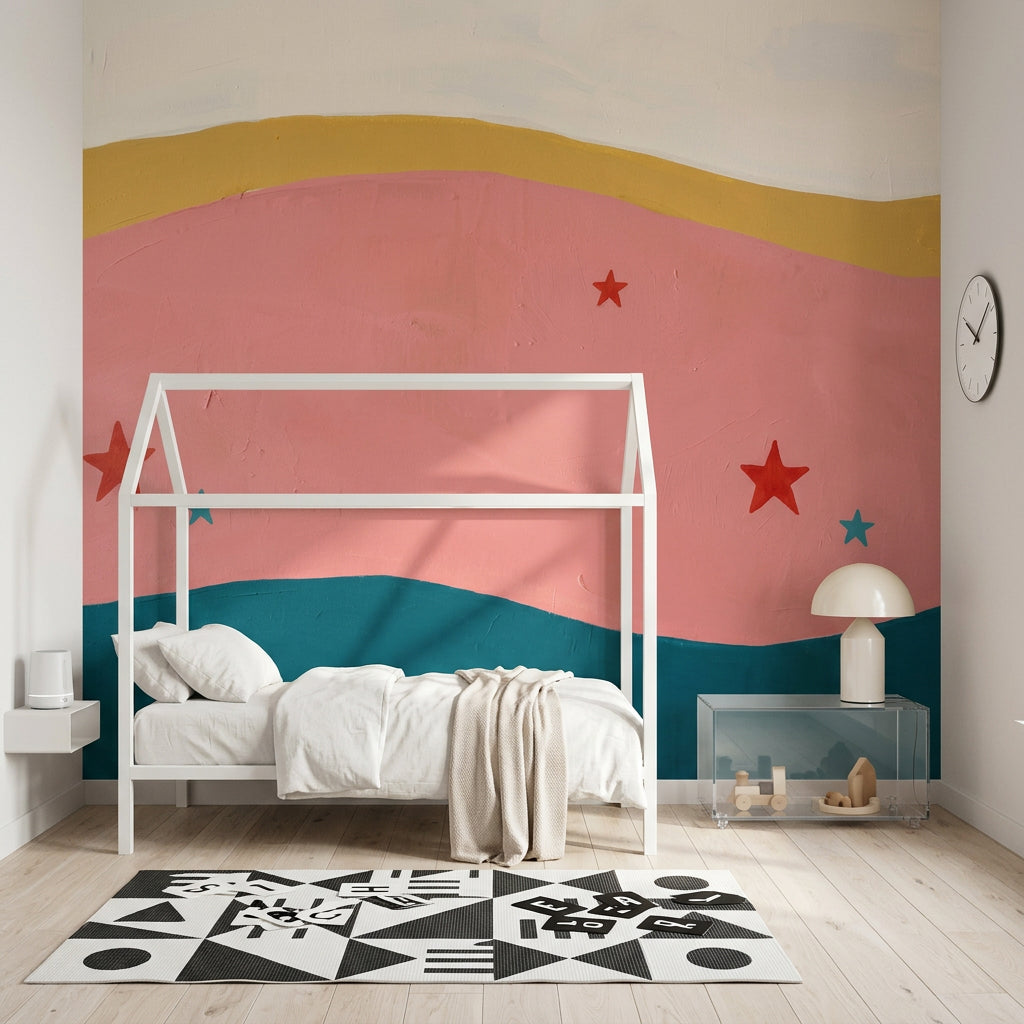 Abstract Waves Wallpaper Pink Background Removable Hand Painted Texture Wall Decor