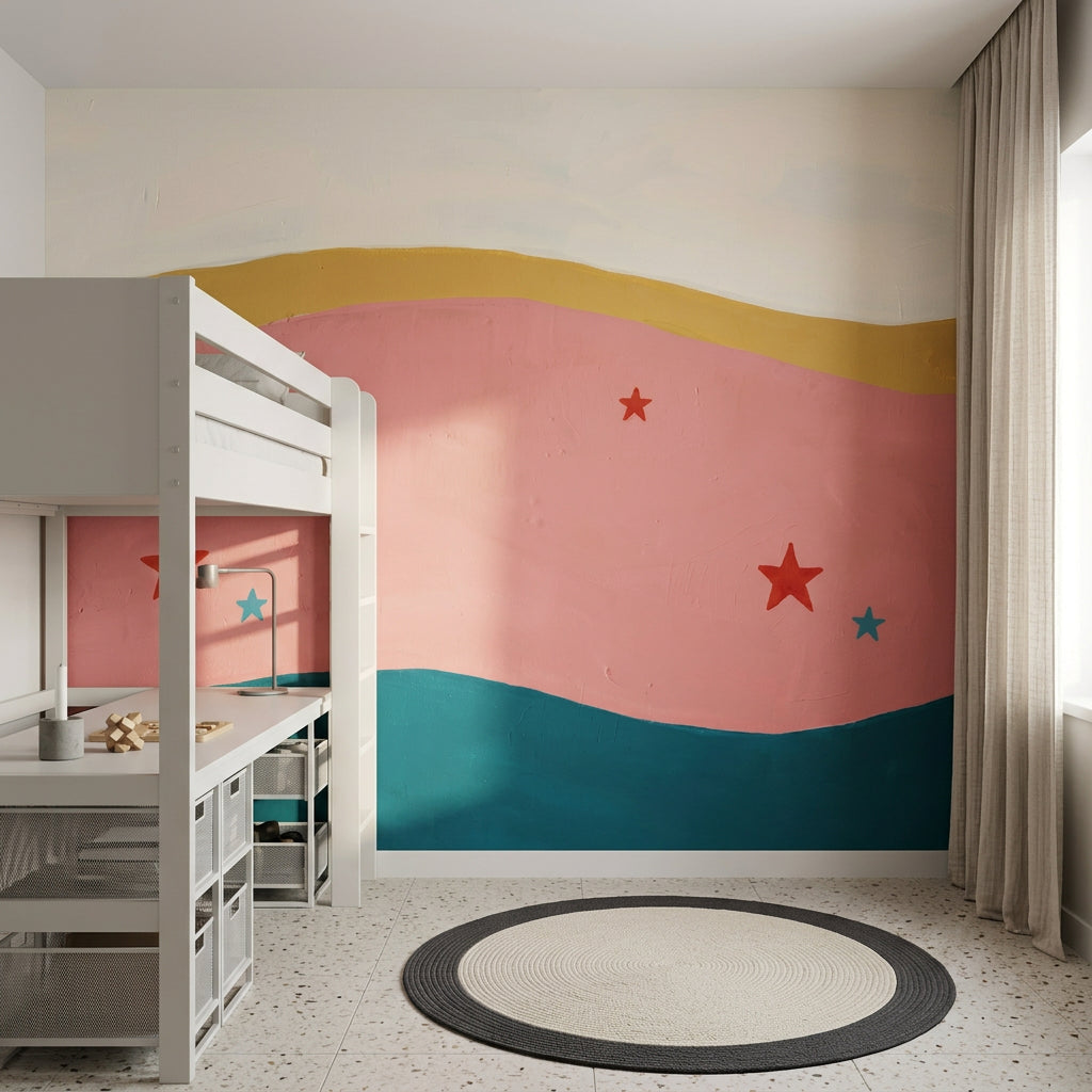 Abstract Waves Wallpaper Pink Background Removable Hand Painted Texture Wall Decor