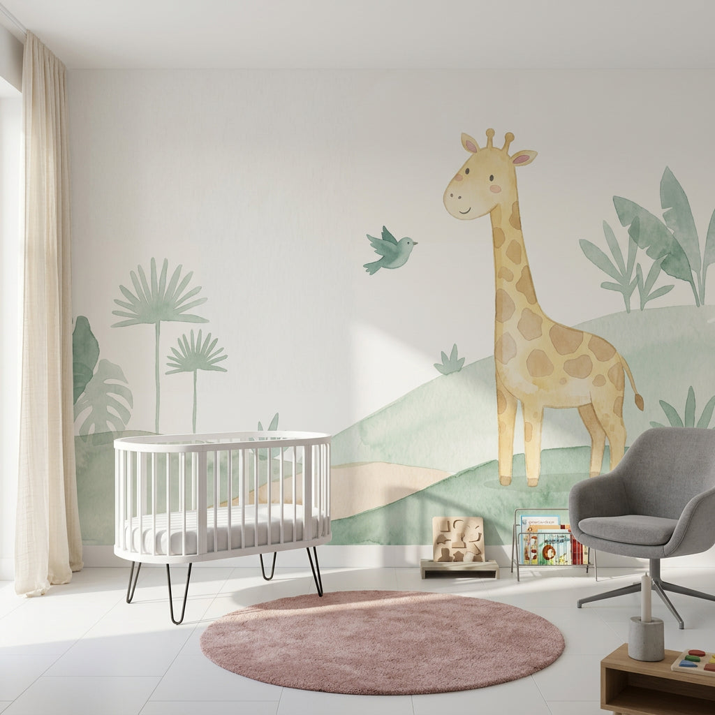 Watercolor Wallpaper Giraffe Removable Nursery Wall Decor