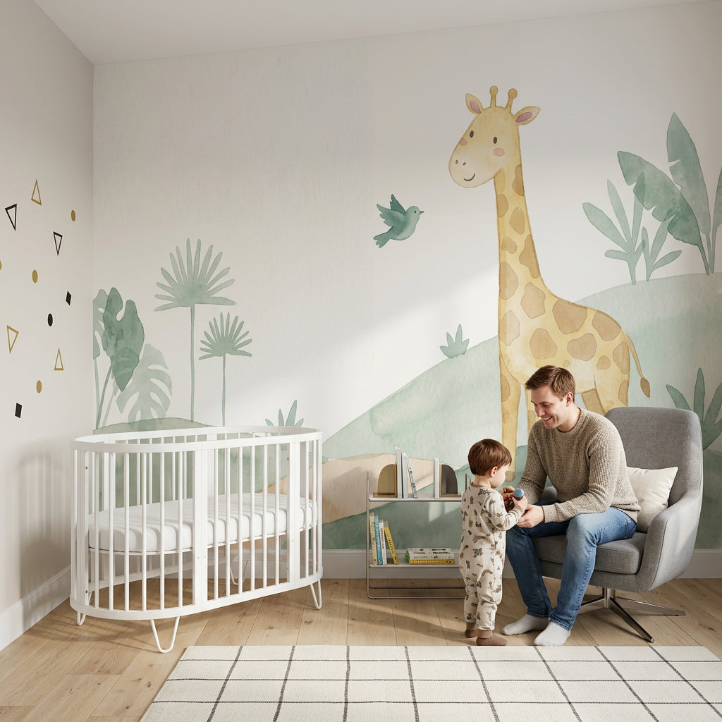Watercolor Wallpaper Giraffe Removable Nursery Wall Decor