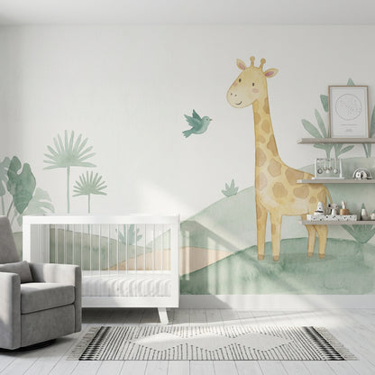 Watercolor Wallpaper Giraffe Removable Nursery Wall Decor