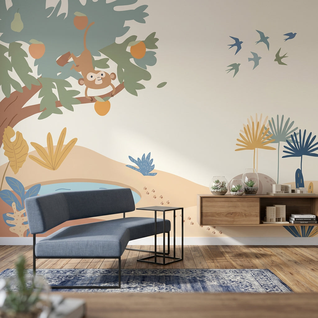 Jungle Safari Wallpaper Kids Wallpaper Cartoon Animals Removable Wall Decor