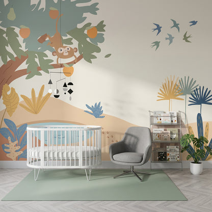 Jungle Safari Wallpaper Kids Wallpaper Cartoon Animals Removable Wall Decor