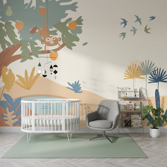 Jungle Safari Wallpaper Kids Wallpaper Cartoon Animals Removable Wall Decor