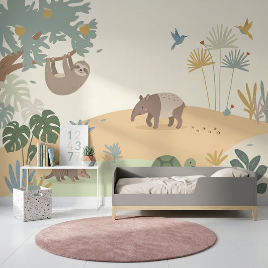 Nursery Wallpaper Jungle Cute Animals Wall Mural