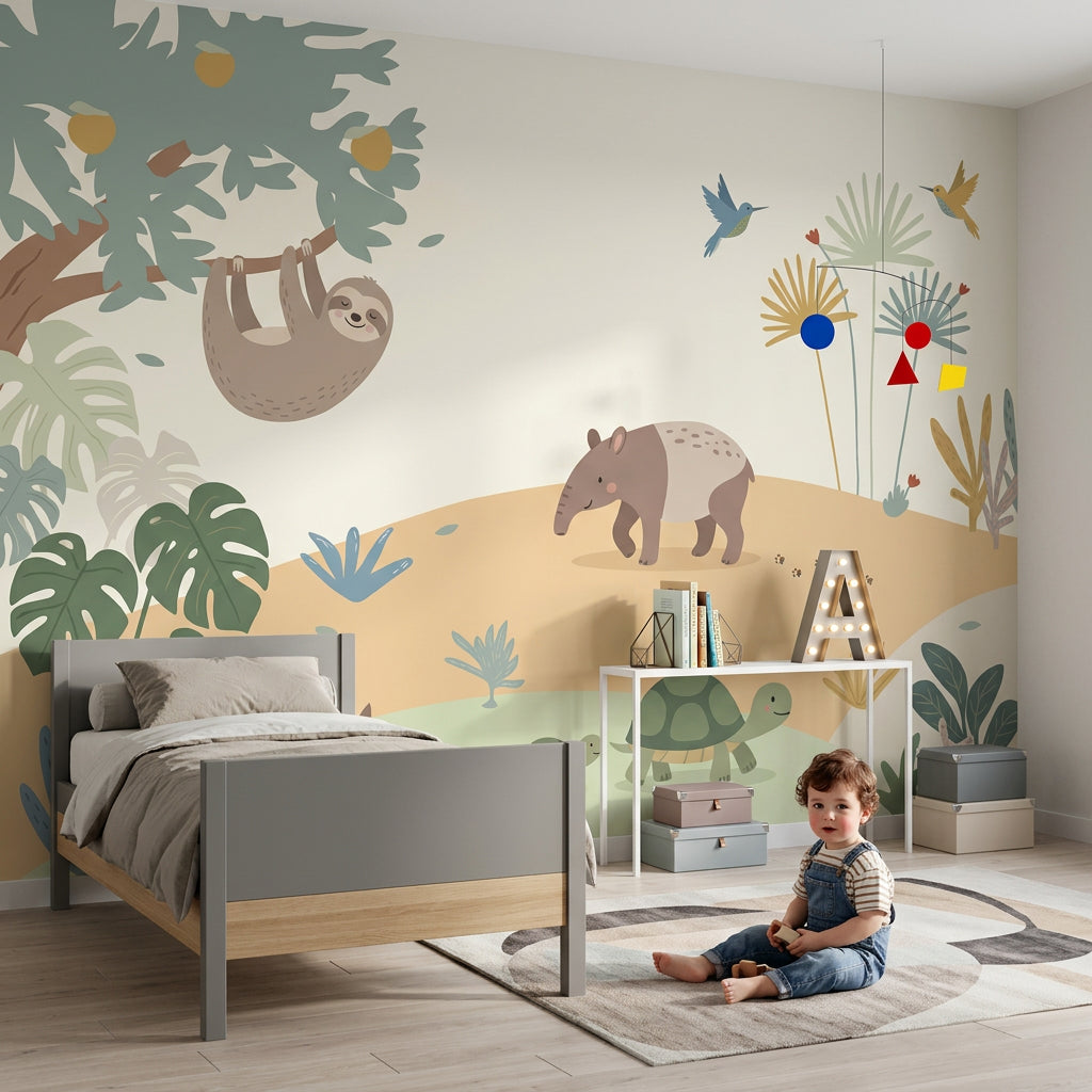 Nursery Wallpaper Jungle Cute Animals Wall Mural