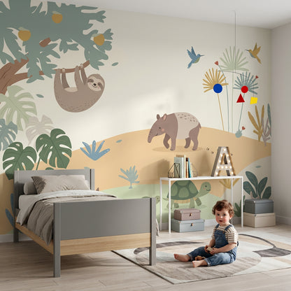 Nursery Wallpaper Jungle Cute Animals Wall Mural