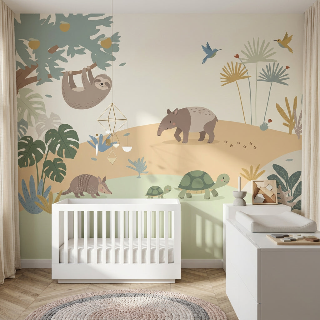 Nursery Wallpaper Jungle Cute Animals Wall Mural