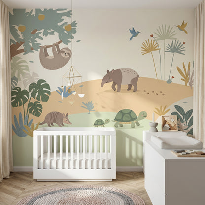 Nursery Wallpaper Jungle Cute Animals Wall Mural