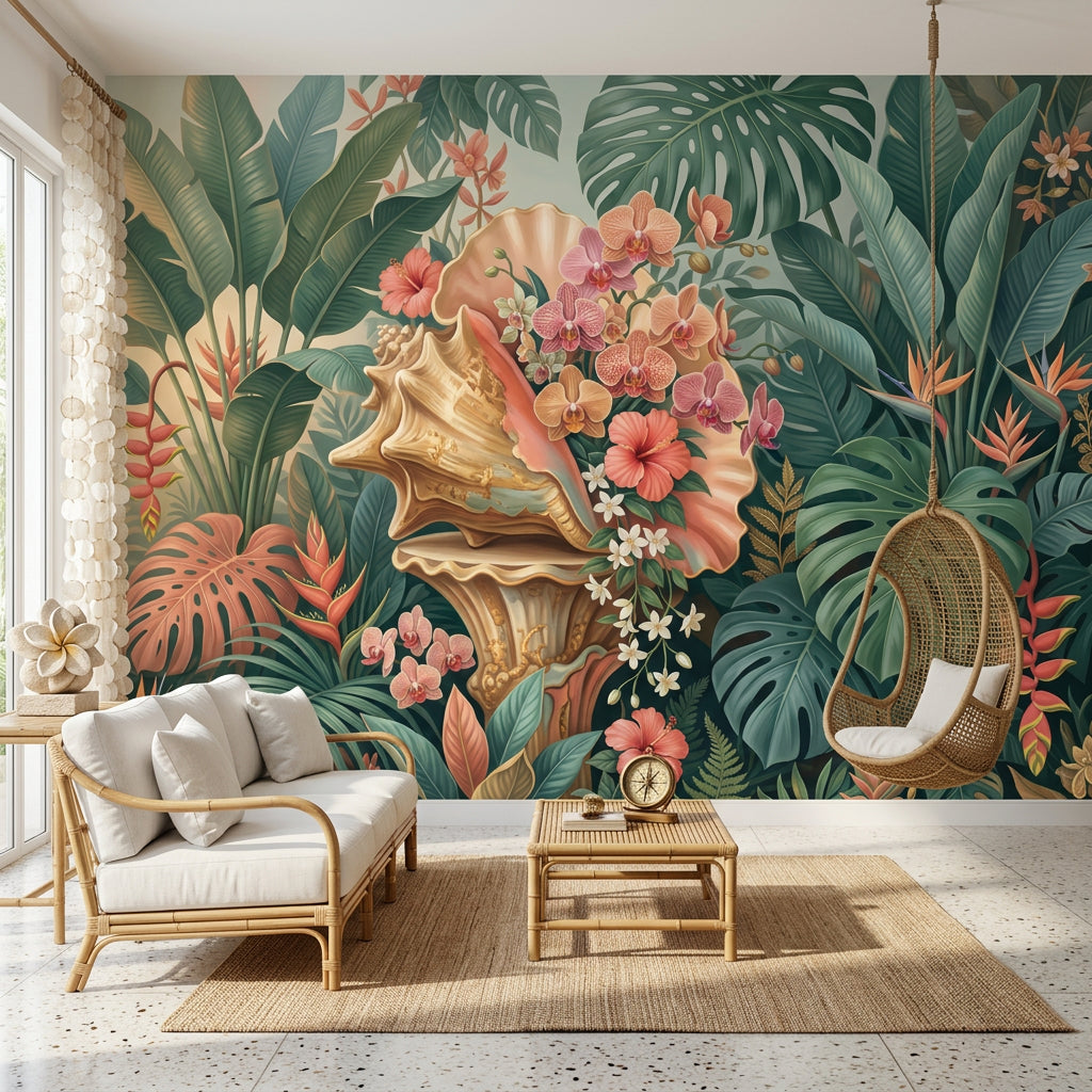 Tropical Botanical Wallpaper Jungle Leaves Orchids Wall Mural